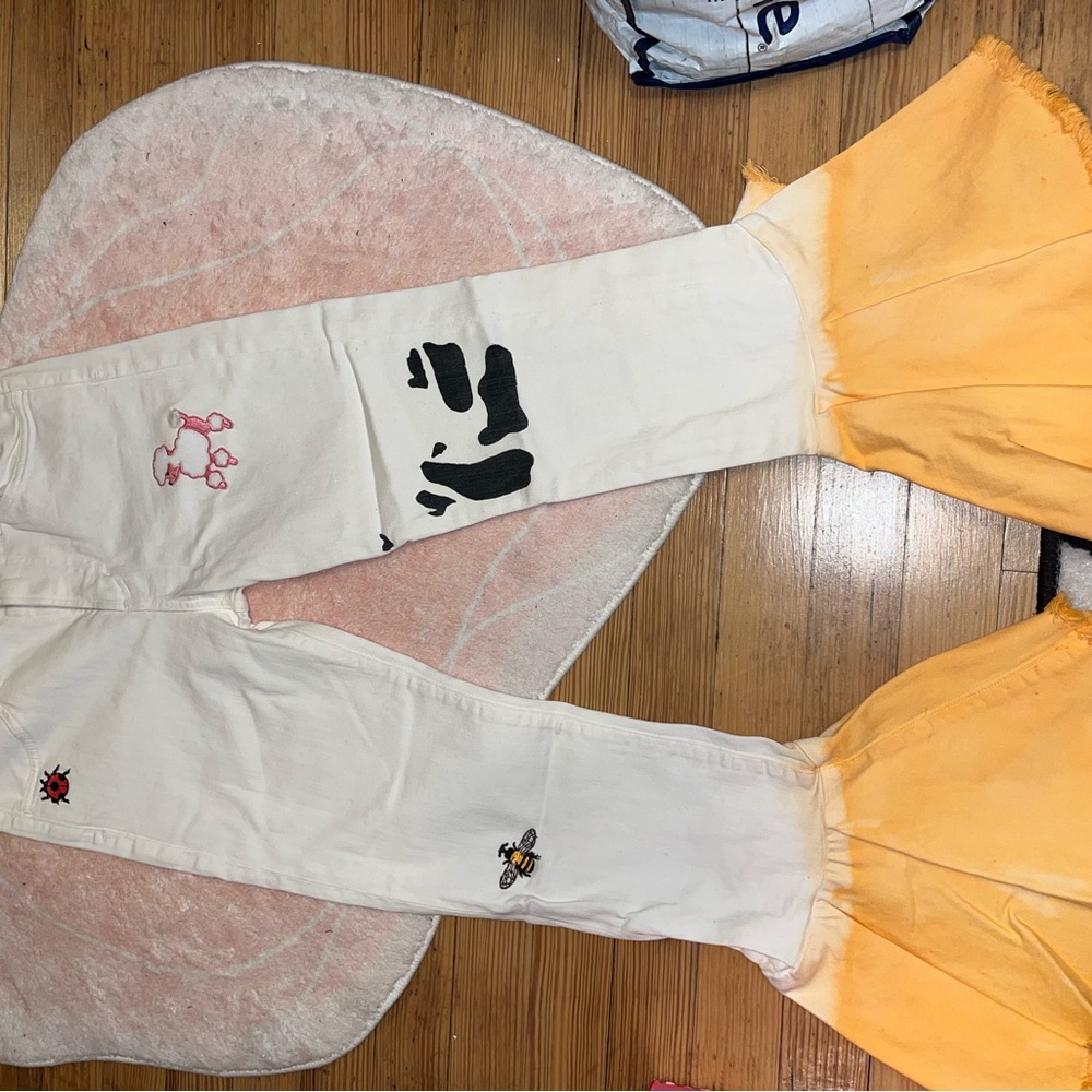 Citizens Of Humanity Custom White and Orange Boot Cut Flare Pants